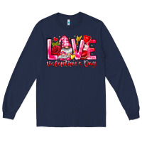 Navy Love Valentines Day Gnome Long Sleeve Tee - CowhideDigitalArt
