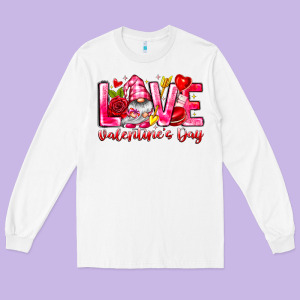 Love Valentines Day Gnome Long Sleeve Tee Designed By Cowhidedigitalart