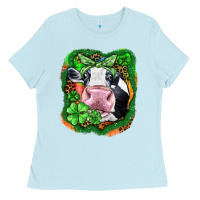 Baby Blue St. Patrick's day cow Ladies Tee - FaDigitalArtStudio