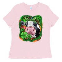 Bubblegum Pink St. Patrick's day cow Ladies Tee - FaDigitalArtStudio