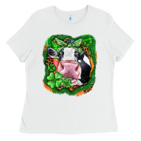 White St. Patrick's day cow Ladies Tee - FaDigitalArtStudio
