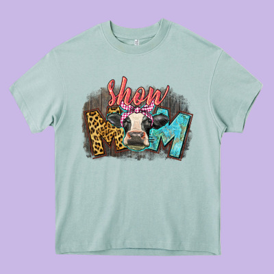 Show Mom Cow Heavy Core Tee Designed By Cowgirlartshop