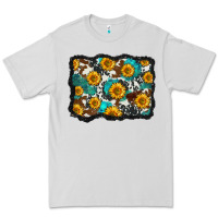 Dove Grey cowhide  turquoise sunflowers pattern olivia Premium Tee - OliviaCreatesArt
