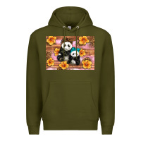 Army Green Mama Panda And Baby Panda Premium Hoodie - Artiststas