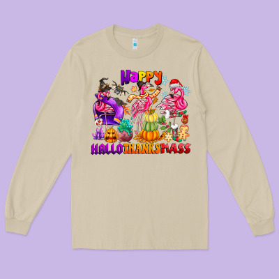 Happy Hallo Thanks Mas Long Sleeve Tee Designed By Cowhidedigitalart