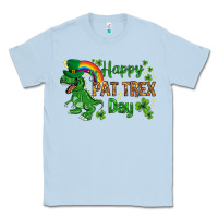 Dusty Blue St. Patrick's Happy Pat T-Rex Day with rainbow Classic Tee - HowdyJamesFarm