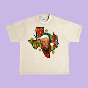 Christmas Texas Highland Cow Urban Heavy Tee Designed By Jasminsmagicworld