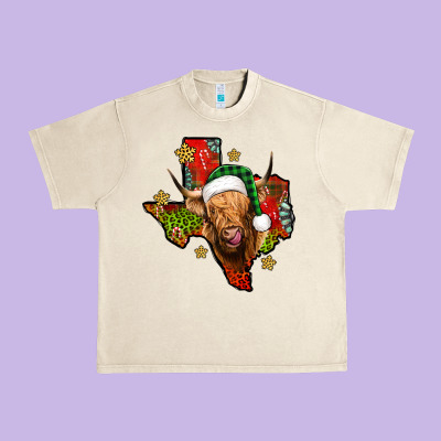 Christmas Texas Highland Cow Urban Heavy Tee Designed By Jasminsmagicworld