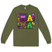 Army Green Mardi Gras leopard frame mama Mother's Day Long Sleeve Tee - LillyAllenDesigns