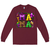 Burgundy Mardi Gras leopard frame mama Mother's Day Long Sleeve Tee - LillyAllenDesigns