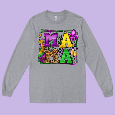 Mardi Gras Leopard Frame Mama Mother's Day Long Sleeve Tee Designed By Lillyallendesigns