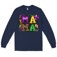 Navy Mardi Gras leopard frame mama Mother's Day Long Sleeve Tee - LillyAllenDesigns
