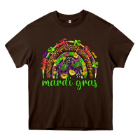 Chocolate Brown Mardi Gras rainbow and masks Heavy Core Tee - HowdyJamesFarm