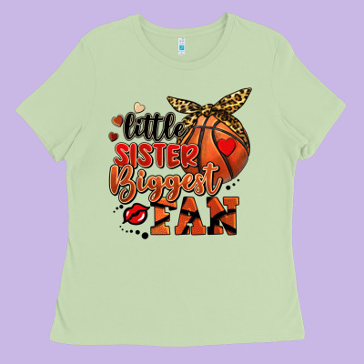 Little Sister Biggest Fan Basketball Ladies Tee Designed By Fadigitalartstudio