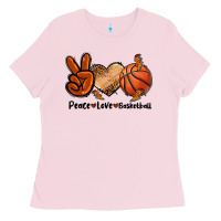 Bubblegum Pink Peace Love Basketball Ladies Tee - FaDigitalArtStudio