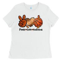 White Peace Love Basketball Ladies Tee - FaDigitalArtStudio