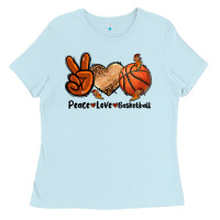 Baby Blue Peace Love Basketball Ladies Tee - FaDigitalArtStudio