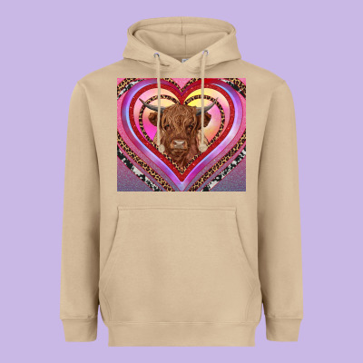 Highland Cow Valentine's Day Heavyweight Hoodie Designed By Ranaportraitstore