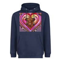 Navy highland cow valentine's day Heavyweight Hoodie - RanaPortraitStore
