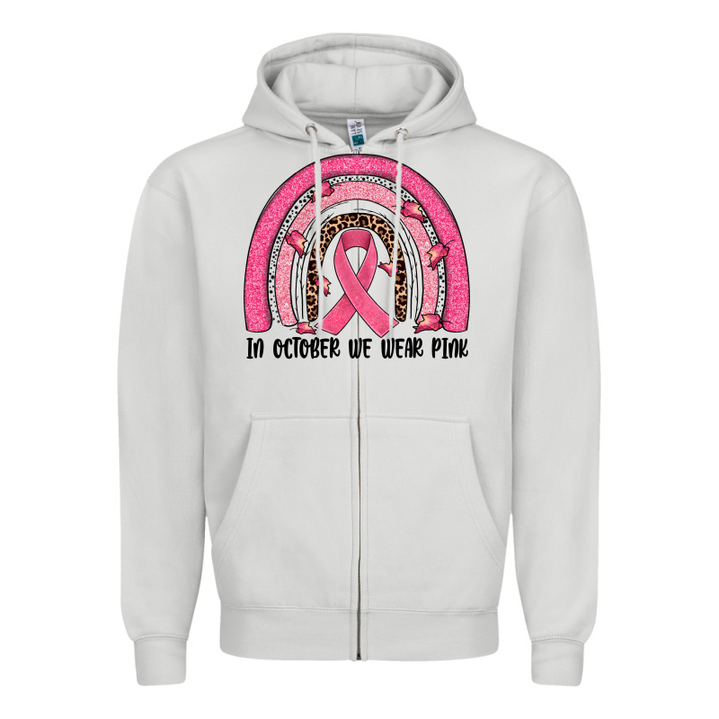 In October We Wear Pink Rainbow Zipper Hoodie by JahusDesignShop | Teevron