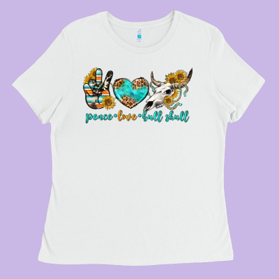 Peace Love Bull Skull Bbs Ladies Tee Designed By Bundleandbundleshop