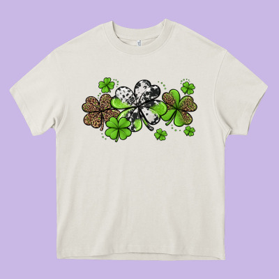 Western Cowhide Leopard Glitter Shamrocks Heavy Core Tee Designed By Jasminsmagicworld