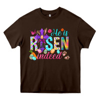 Chocolate Brown He is risen indeed Happy Easter Day Heavy Core Tee - HowdyJamesFarm