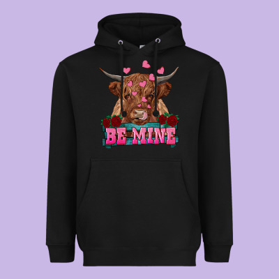 Be Mine Highland Cow Heavyweight Hoodie Designed By Ranaportraitstore