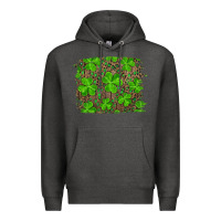 Charcoal Heather st patrick's day shamrock and leopard distressed background Premium Hoodie - RanaPortraitStore