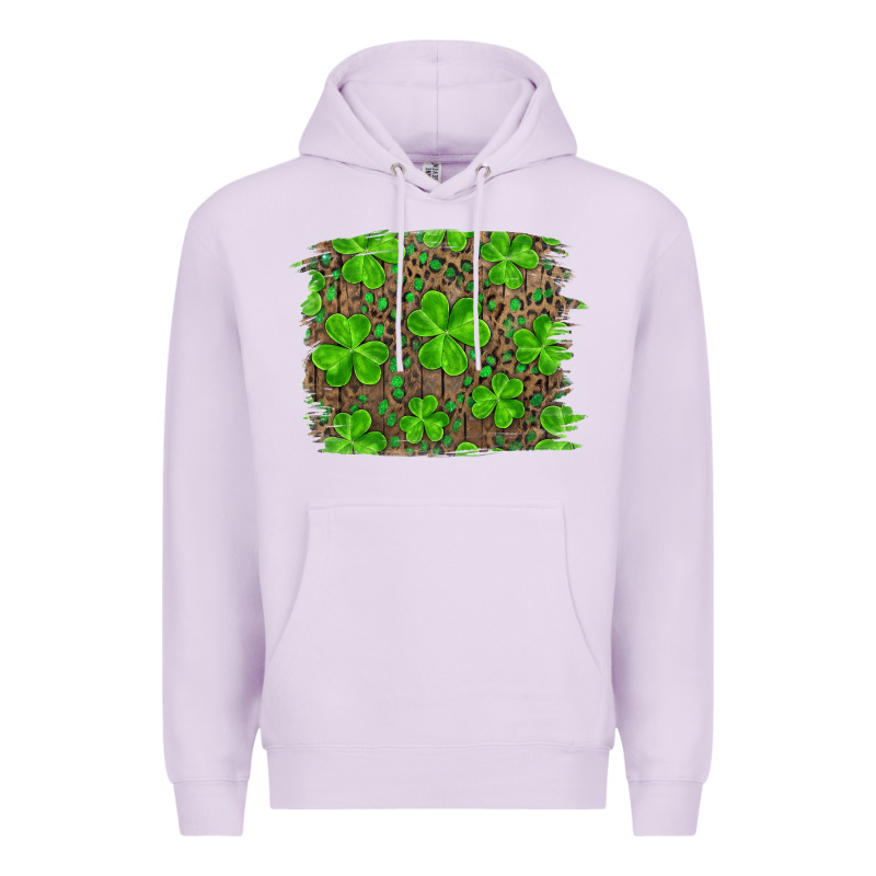 St Patrick's Day Shamrock And Leopard Distressed Background Premium Hoodie by RanaPortraitStore | Teevron