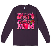 Plum My Favorite Valentine Calls Me Long Sleeve Tee - CowhideDigitalArt