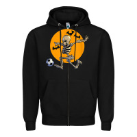 Black skeleton soccer player funny halloween blood moon Zipper Hoodie - DesignPulse
