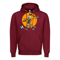 Burgundy skeleton soccer player funny halloween blood moon Zipper Hoodie - DesignPulse