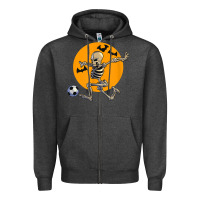 Charcoal Heather skeleton soccer player funny halloween blood moon Zipper Hoodie - DesignPulse