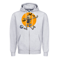 Heather Grey skeleton soccer player funny halloween blood moon Zipper Hoodie - DesignPulse