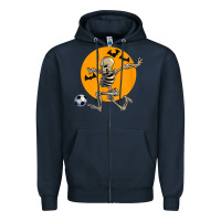 Navy skeleton soccer player funny halloween blood moon Zipper Hoodie - DesignPulse