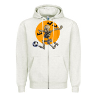 Oatmeal Heather skeleton soccer player funny halloween blood moon Zipper Hoodie - DesignPulse