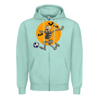 Seafoam skeleton soccer player funny halloween blood moon Zipper Hoodie - DesignPulse