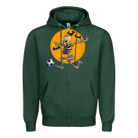 Sports Green skeleton soccer player funny halloween blood moon Zipper Hoodie - DesignPulse