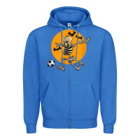 True Royal skeleton soccer player funny halloween blood moon Zipper Hoodie - DesignPulse