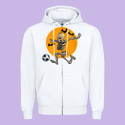 Skeleton Soccer Player Funny Halloween Blood Moon Zipper Hoodie Designed By Designpulse