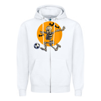 White skeleton soccer player funny halloween blood moon Zipper Hoodie - DesignPulse