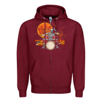 Burgundy Skeleton Drummer Halloween Costume Playing Drums Mens Boys Zipper Hoodie - DesignPulse