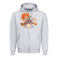 Heather Grey Skeleton Drummer Halloween Costume Playing Drums Mens Boys Zipper Hoodie - DesignPulse