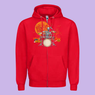Skeleton Drummer Halloween Costume Playing Drums Mens Boys Zipper Hoodie Designed By Designpulse