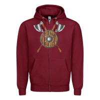 Burgundy renaissance fair faire festival medieval theme axe shield Zipper Hoodie - DesignPulse