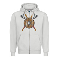 Dove Grey renaissance fair faire festival medieval theme axe shield Zipper Hoodie - DesignPulse