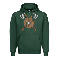 Sports Green renaissance fair faire festival medieval theme axe shield Zipper Hoodie - DesignPulse
