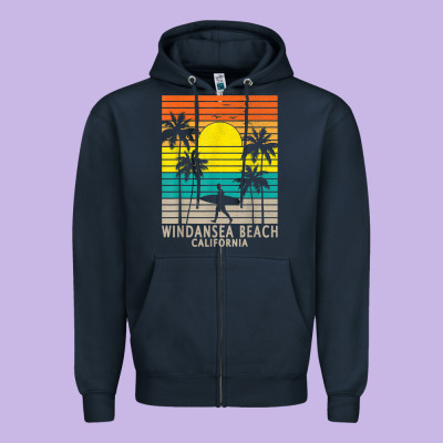 Windansea Beach California Ca Surfer Surfing Surf Palm Tree Zipper Hoodie Designed By Designpulse