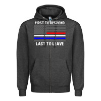 Charcoal Heather police fire ems first responder american flag firefighter t shirt Zipper Hoodie - DesignPulse